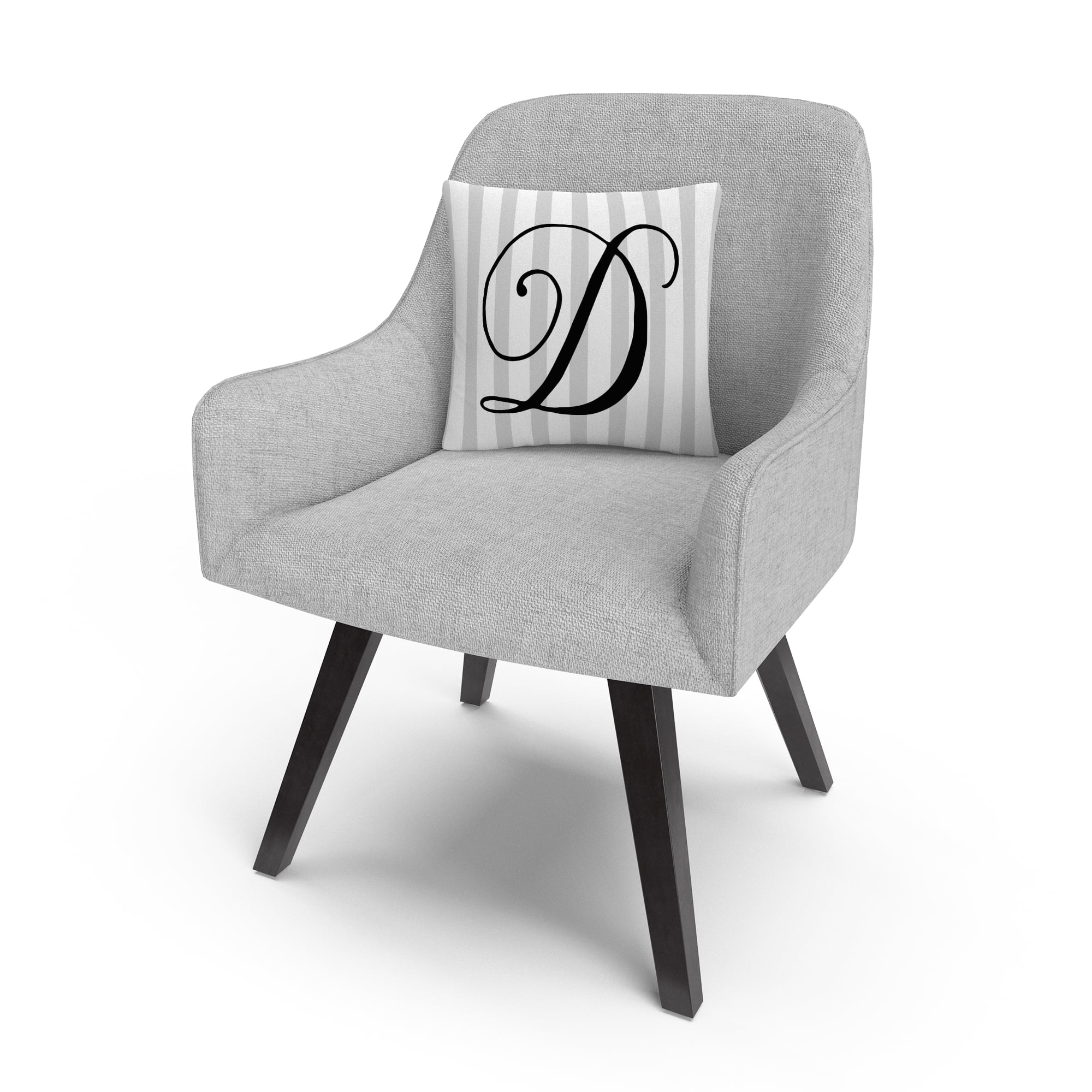 Gray Striped Ornate Letter Script D By Abc 16 X 16 Decorative Throw Pillow