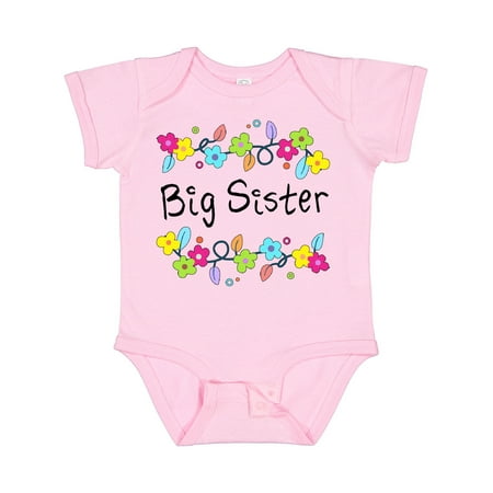 

Inktastic Big Sister - bright flowers Girls Baby Bodysuit
