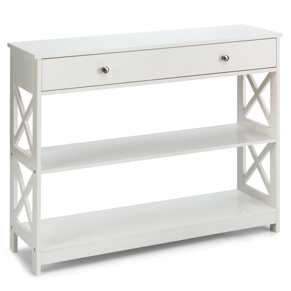 Gymax Console Table Drawer Shelves Sofa Accent Table Entryway Hallway White