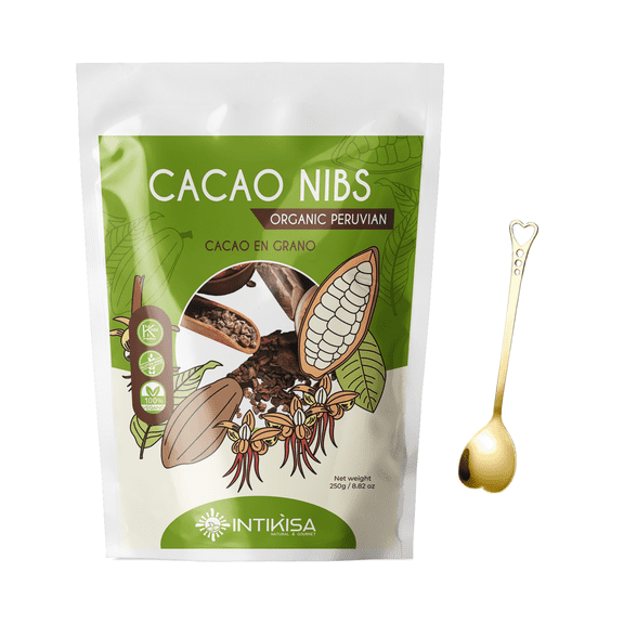 Intikisa Organic Cacao Nibs, Peruvian Cacao Beans, 8.8 oz (250 g)