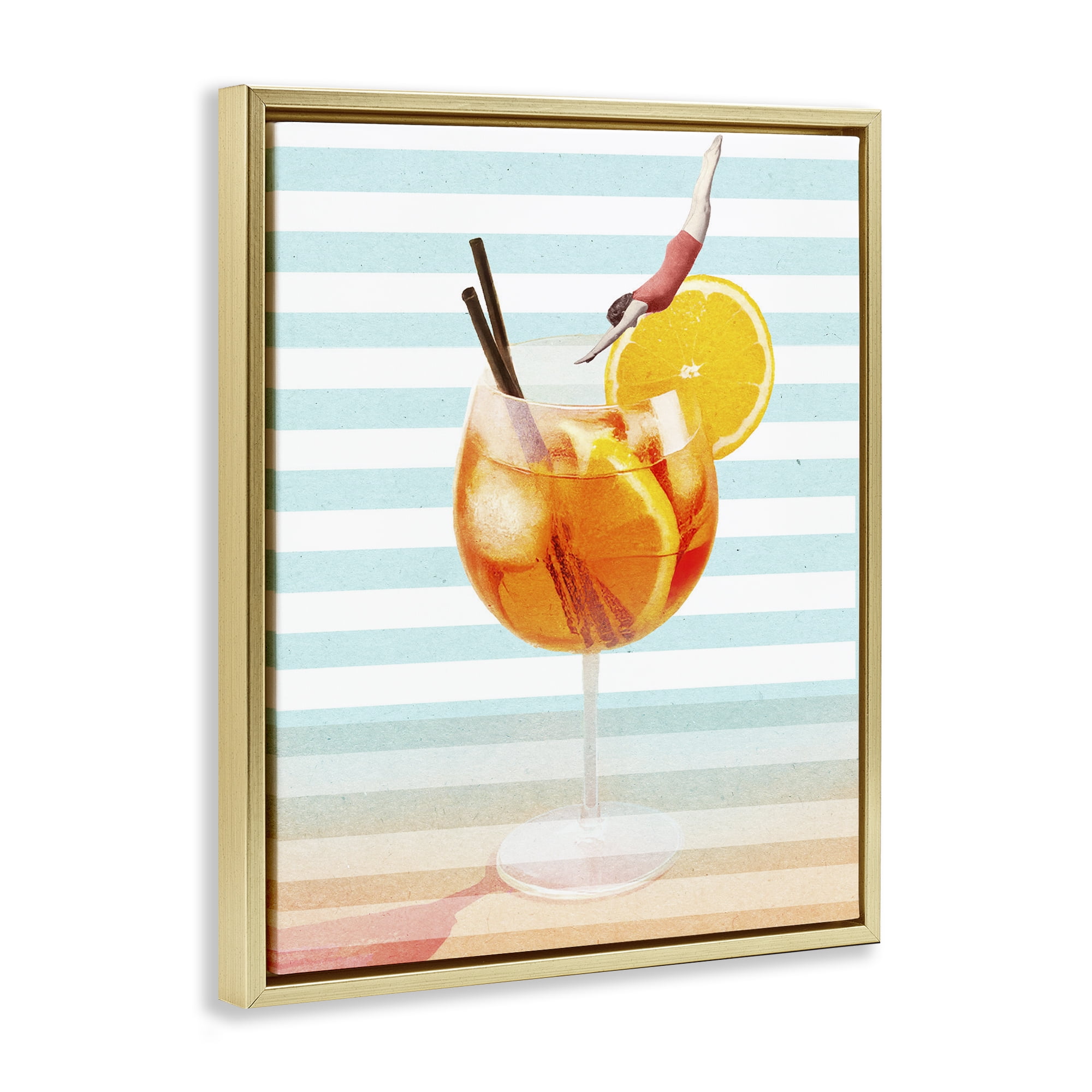 Spritz Cocktail Dive Gold Framed Floater Canvas Wall Art, design by Lil' Rue