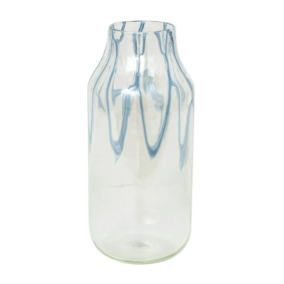 DecMode 17" Abstract Cream Glass Vase with Wavy Blue Design