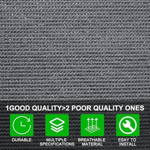 90% Sun Shades for Patios 8X 12 ft Shade Fabric Sun Shade Cloth Taped Edge with Grommets Sun-Block Mesh Shade for Pergola Cover Canopy Grey, 12 Bungee Balls