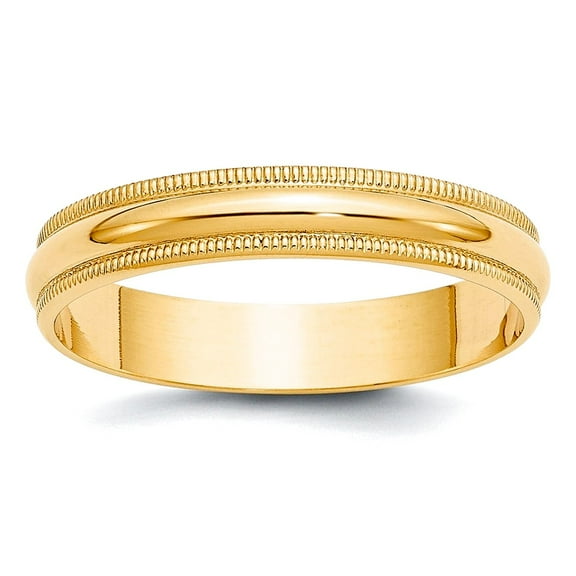 10k Yellow Gold Solid Polished Lightweight 4mm Ltw Milgrain Half Round Band Size 8 Ring Ring for Women and Men