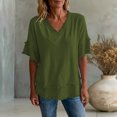 thumbnail image 3 of Linen Shirts for Women Summer Short Sleeve Loose Casual V Neck Raw Distressed T Shirt Lightweight Beach Tops, 3 of 5