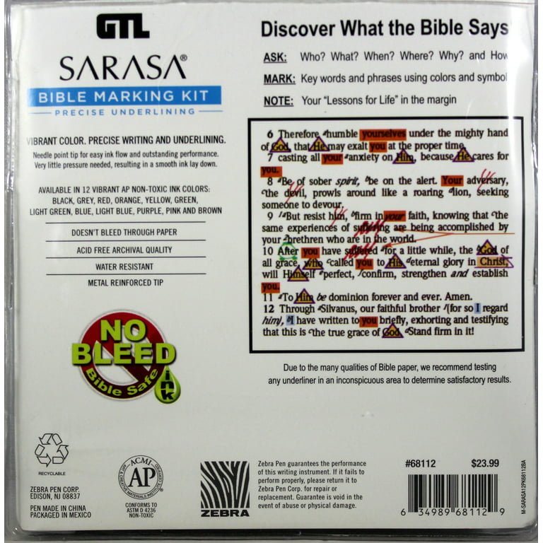  Zebra Sarasa Fineliner Bible Marking Kit - Set of 12 : Office  Products