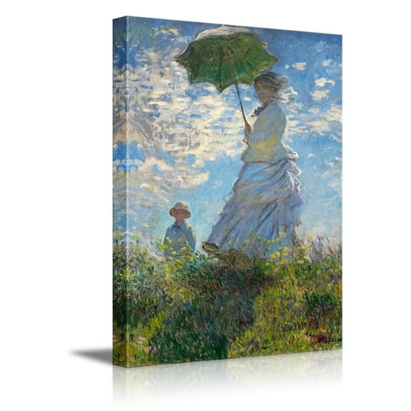 Woman with a Parasol Madame Monet and Her Son by Claude Monet Giclee Canvas Prints Wrapped Gallery Wall Art | Stretched and Framed Ready to Hang - 16" x 24"