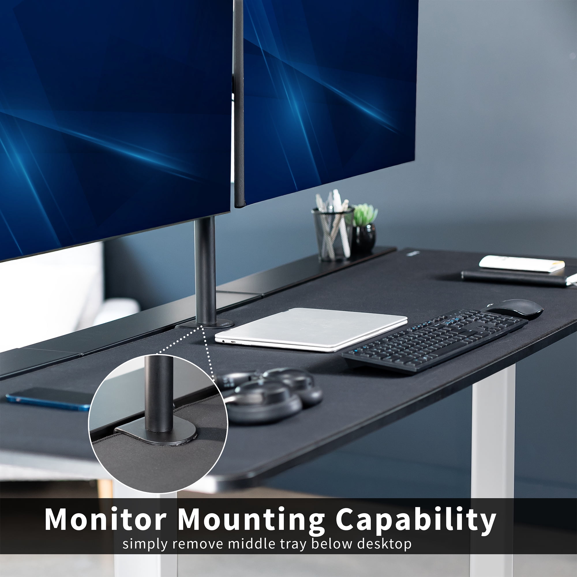 VIVO Electric 71" x 30" Desk, Full Pad, Black Hidden Cable Tabletop, White Frame