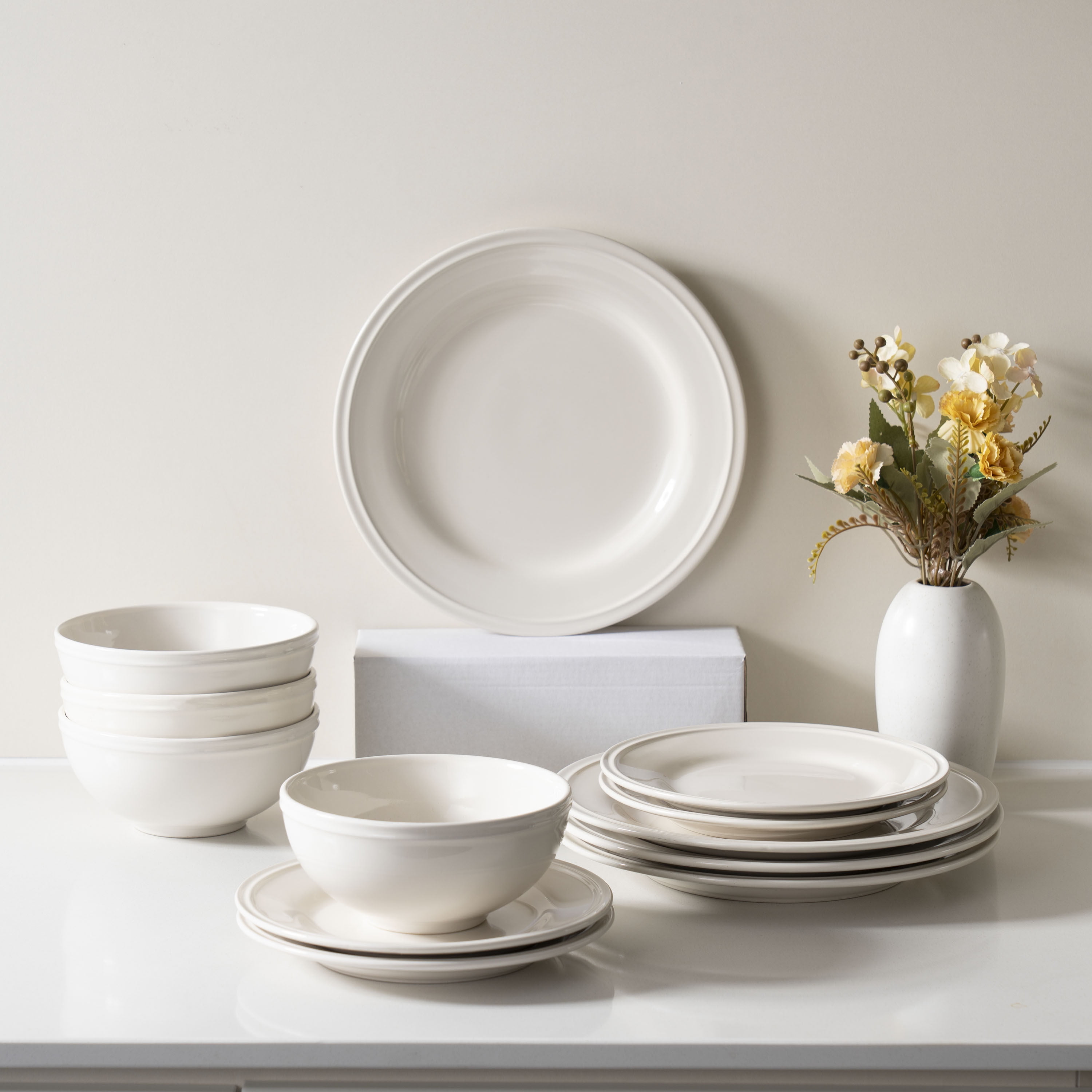 Mainstays Darby Vanilla 12 Piece Stoneware Dinnerware Set