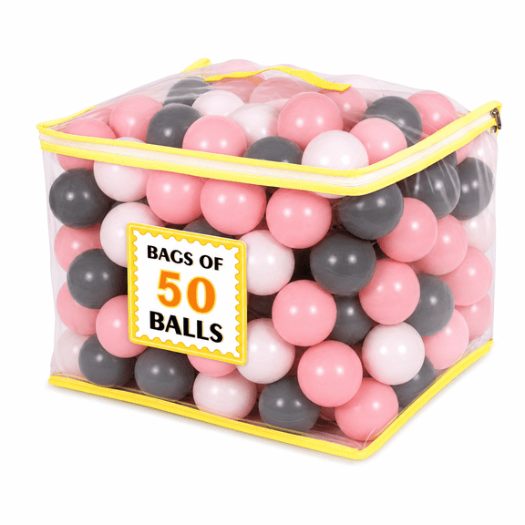 PigPigPen 50-Piece Ball Pit Set for Toddlers Ages 3 , Pink White Gray Non-Toxic BPA & Phthalate Free Crush-Resistant Play Balls for Indoor Outdoor Use