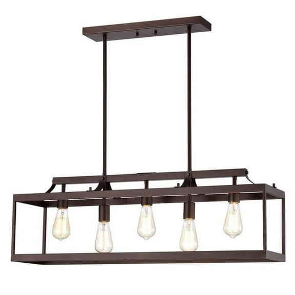 CHLOE Ironclad Industrial 5 Light Bronze Island Pendant Ceiling Fixture 36"
