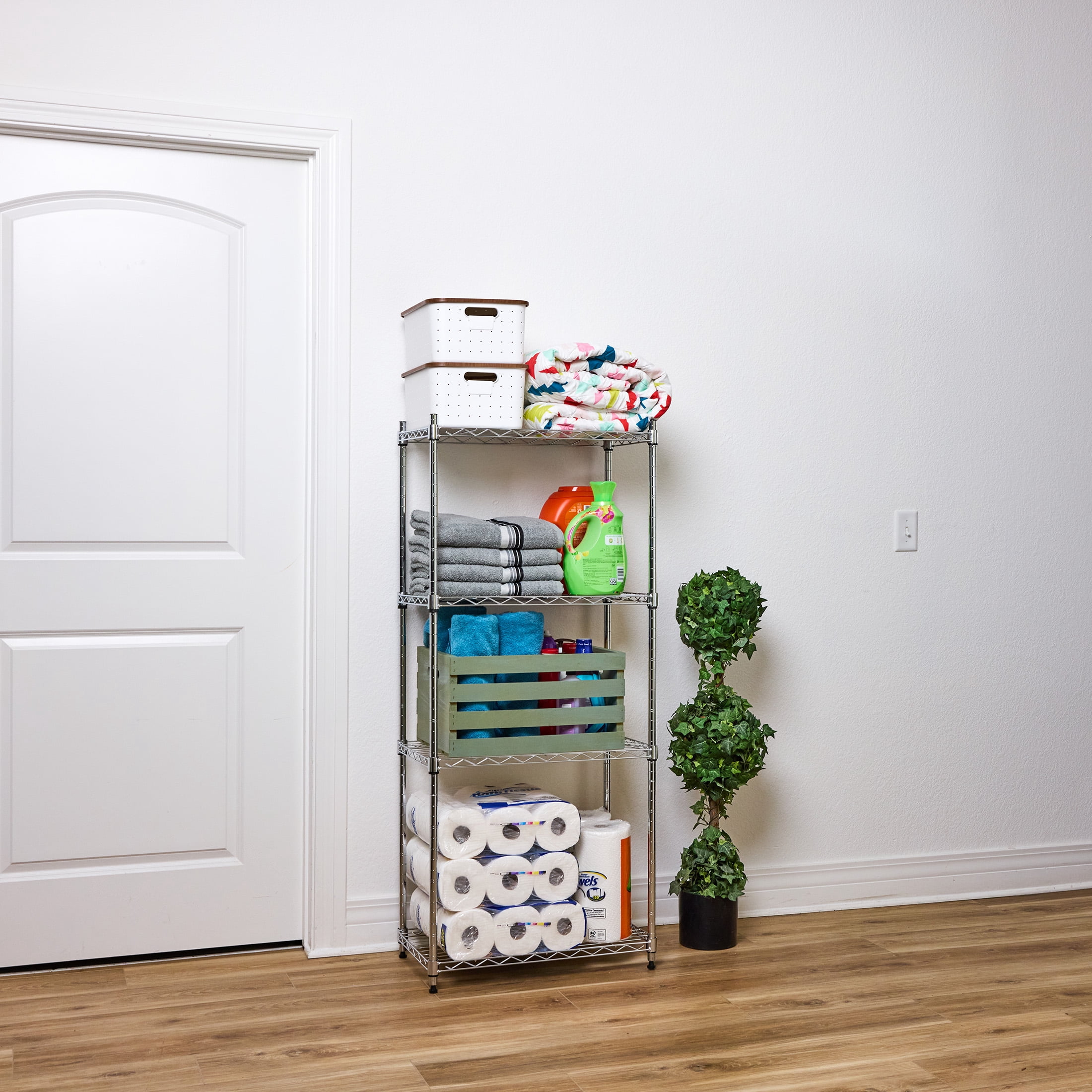 WorkPro 4-Tier Chrome Slim Wire Shelving