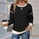 thumbnail image 5 of Sudadera Informal de Larga para Mujer, Cuello Redondo, Holgada, , con Ribete en Contraste. Negro M, 5 of 9