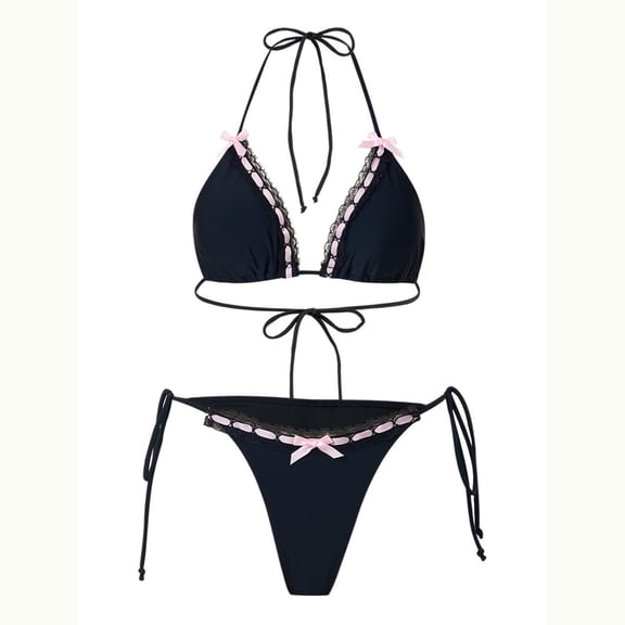 HOMBOM Swimsuits for Women Two Piece Triangle Top High Cut Solid Black Young Womens Bathing Suits Bikini