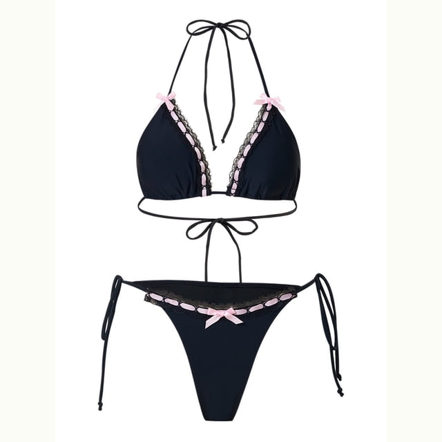 Traje de baño de 2 piezas para mujer, trajes de baño para mujer, traje de baño de dos piezas para mujer con encaje y lazo, bikini, conjunto de traje de baño de dos piezas para mujer