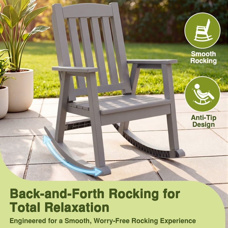 Vineego Oversized Outdoor Rocking Chair Set of 2, Heavy Duty Patio Rocker, All-Weather Resistant Front Porch Lawn Chairs for Outside, Light Brown