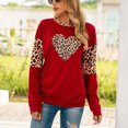 thumbnail image 2 of Tops de manga larga para mujer, cuello redondo, bloque de color leopardo, blusas casuales de moda, camisetas para el hogar, oficina, fecha, cumpleaños, rojo vino S, 2 of 6