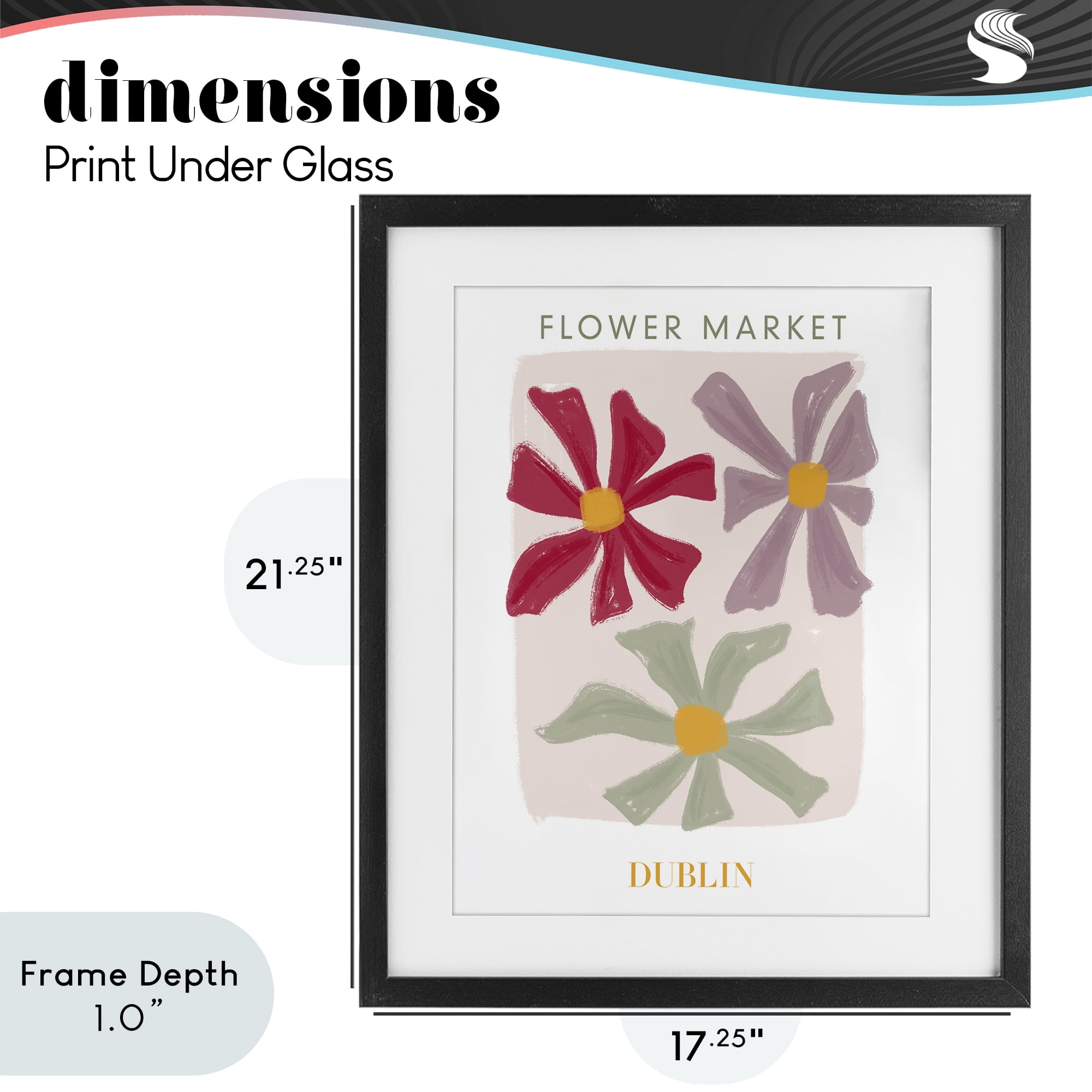 Stupell Industries Muted Dublin Flower Market Black Framed Print Under Glass, design by Lucille Price
