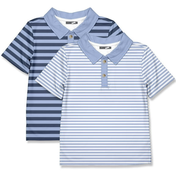 Millie Loves Lily Boys' Navy & Blue Stripe & Periwinkle Stripe Polo Shirts, Big Boy, Size 5, 2-PCS