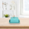 thumbnail image 6 of Ceramic Butter Dish Keeper Holder Countertop Rectangle Container with Lid - Blue, 6 of 6