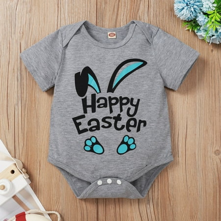 

Aayomet Toddler Boys Girls Easter Summer Short Sleeve Cartoon Rabbit Prints Triangle Romper Girl Clothes Gray 12-18 Months