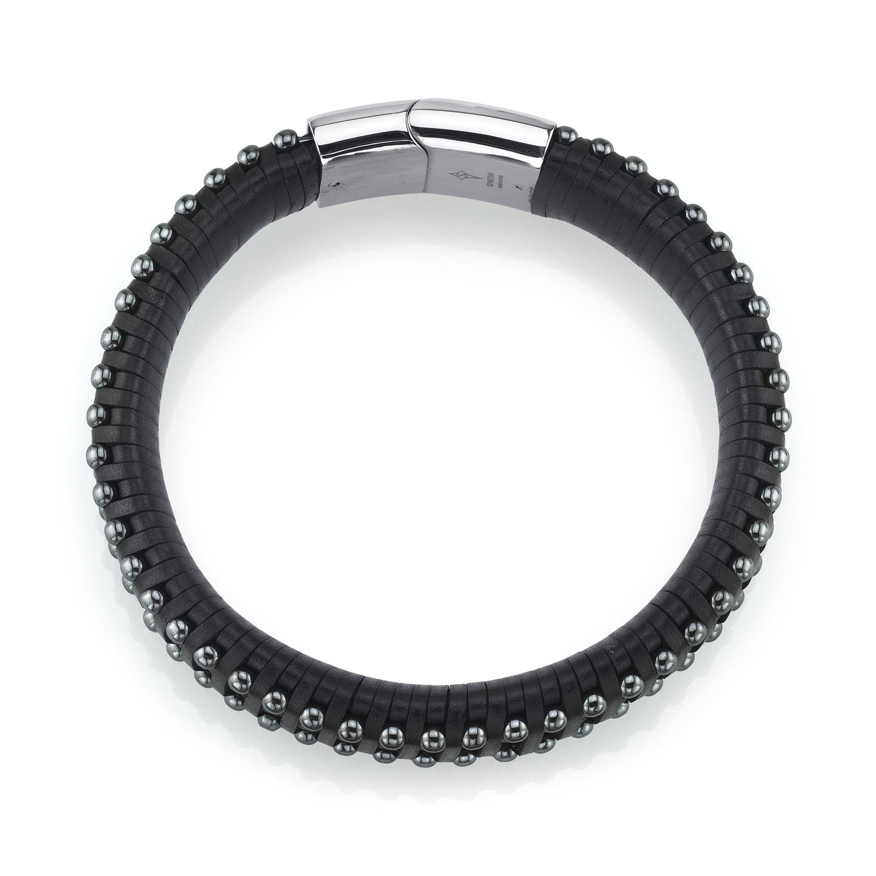 SPARTAN Hematite Bead and Leather Men’s Bracelet