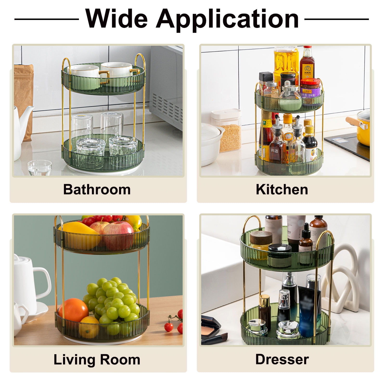 Unique Bargains 3 Layer Rotating Makeup Round Skincare Countertop Perfume Organizer Green