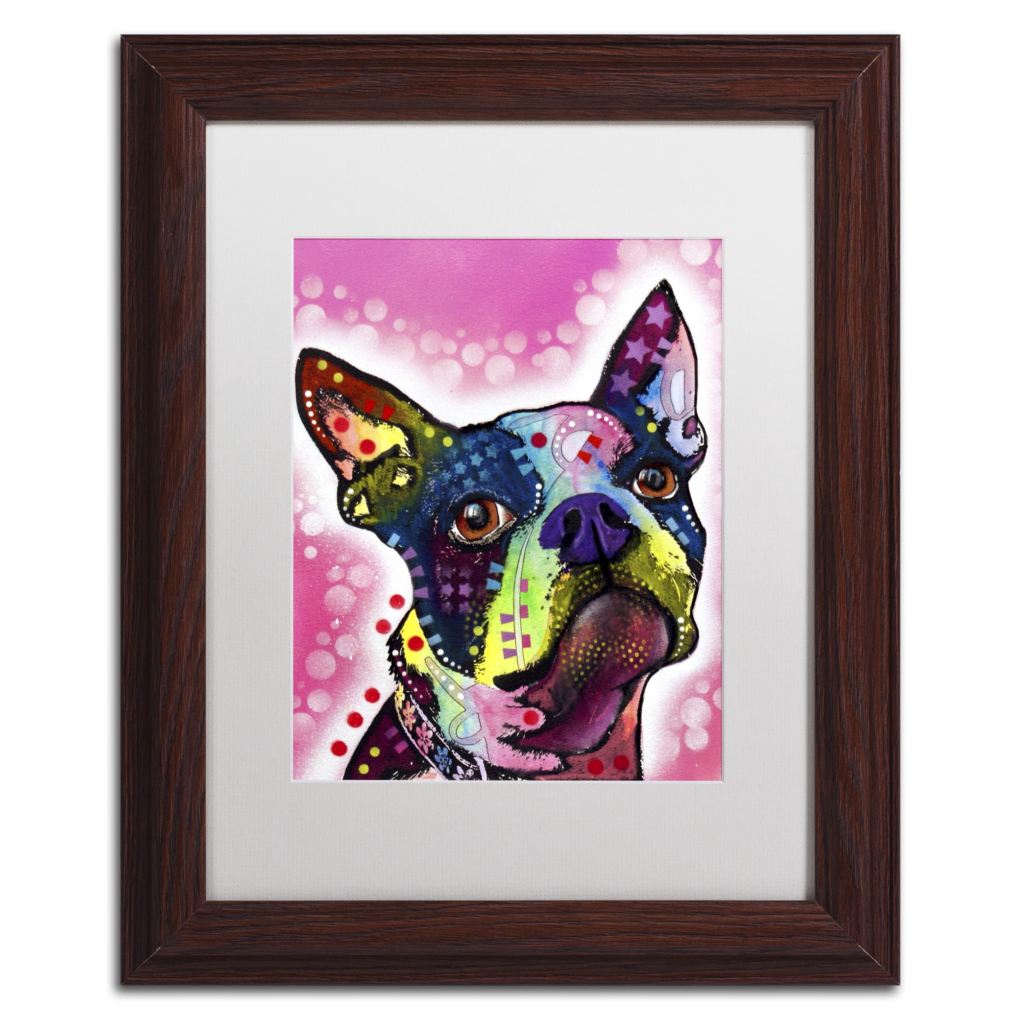 Trademark Fine Art "Boston Terrier" Canvas Art by Dean Russo, White Matte, Wood Frame