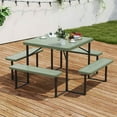thumbnail image 3 of Yardi Yarda Outdoor Square Picnic Table Bench Set for 4-8 People, Table Bench Set with Umbrella Hole for Outdoor as Yard, Green, 3 of 12