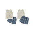 thumbnail image 2 of Loicainy 2Pcs Baby Toddler Girl Summer Outfits 6 12 18 24 Months 2T 3T 4T Sleeveless Bow Front Tank Tops + Denim Shorts Set Kids Clothes, 2 of 9