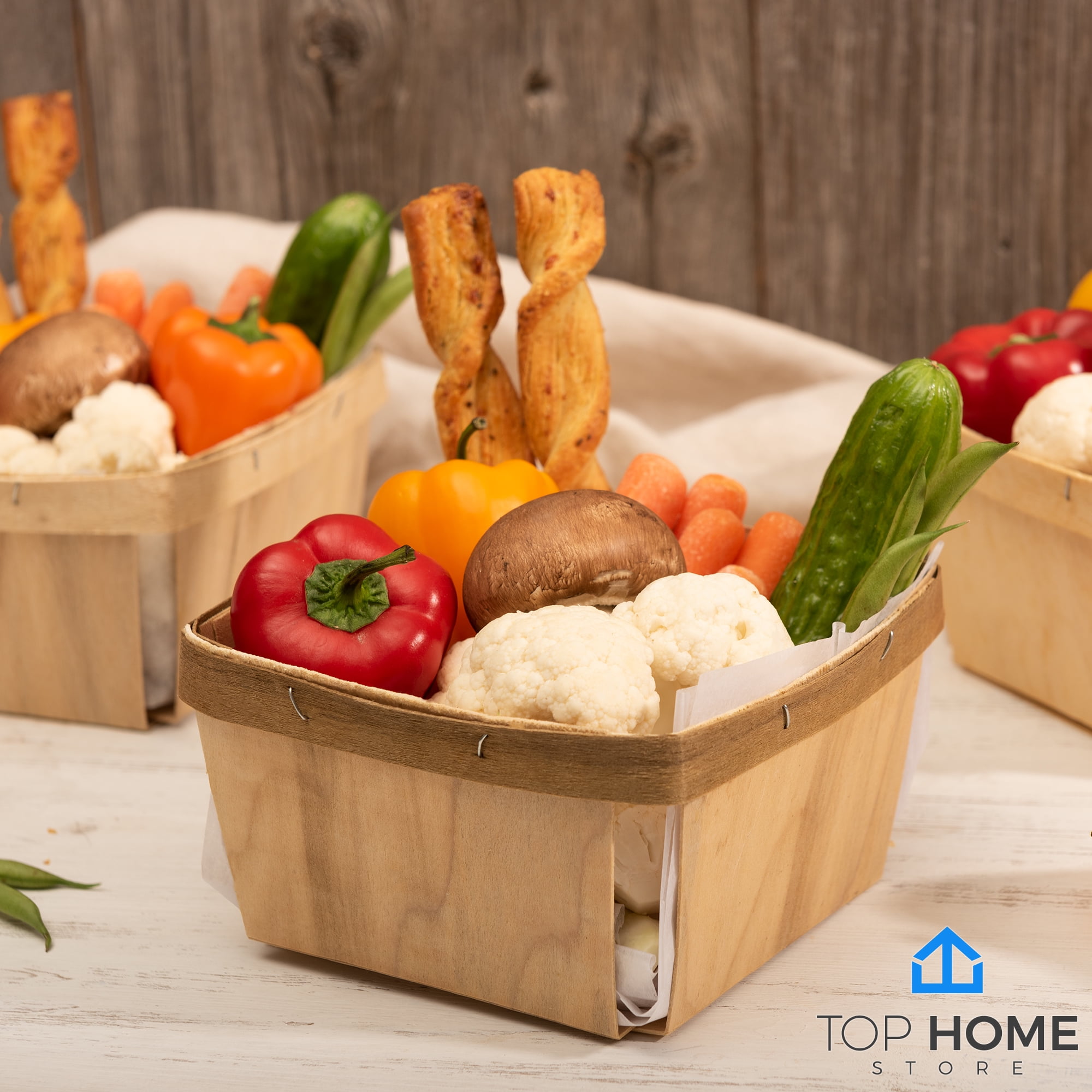 Top Home Store Wooden Berry Baskets – 25 Pack, 5.75" Square Vented Natural Wood Baskets for Farmers Market, Fruit Picking, Arts & Crafts, Decor, Gift Baskets