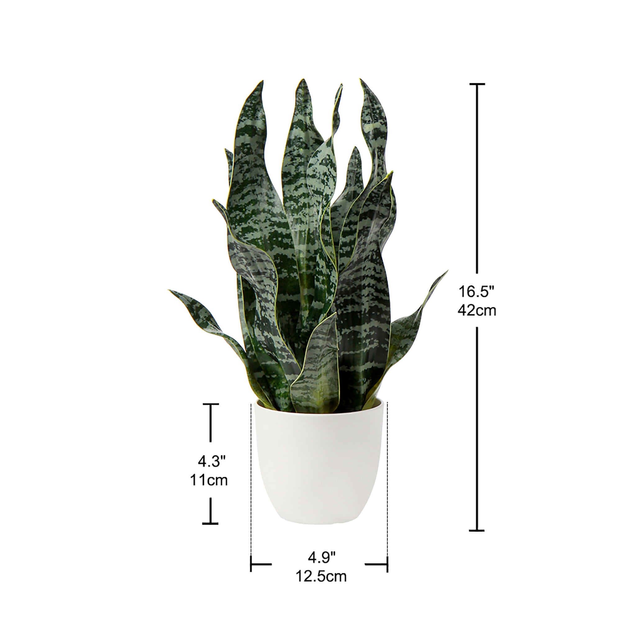 Artificial Snake Plant Potted Faux Sansevieria Trifasciata Plants 17" Tropical Outdoor Fake Plants in White Pots