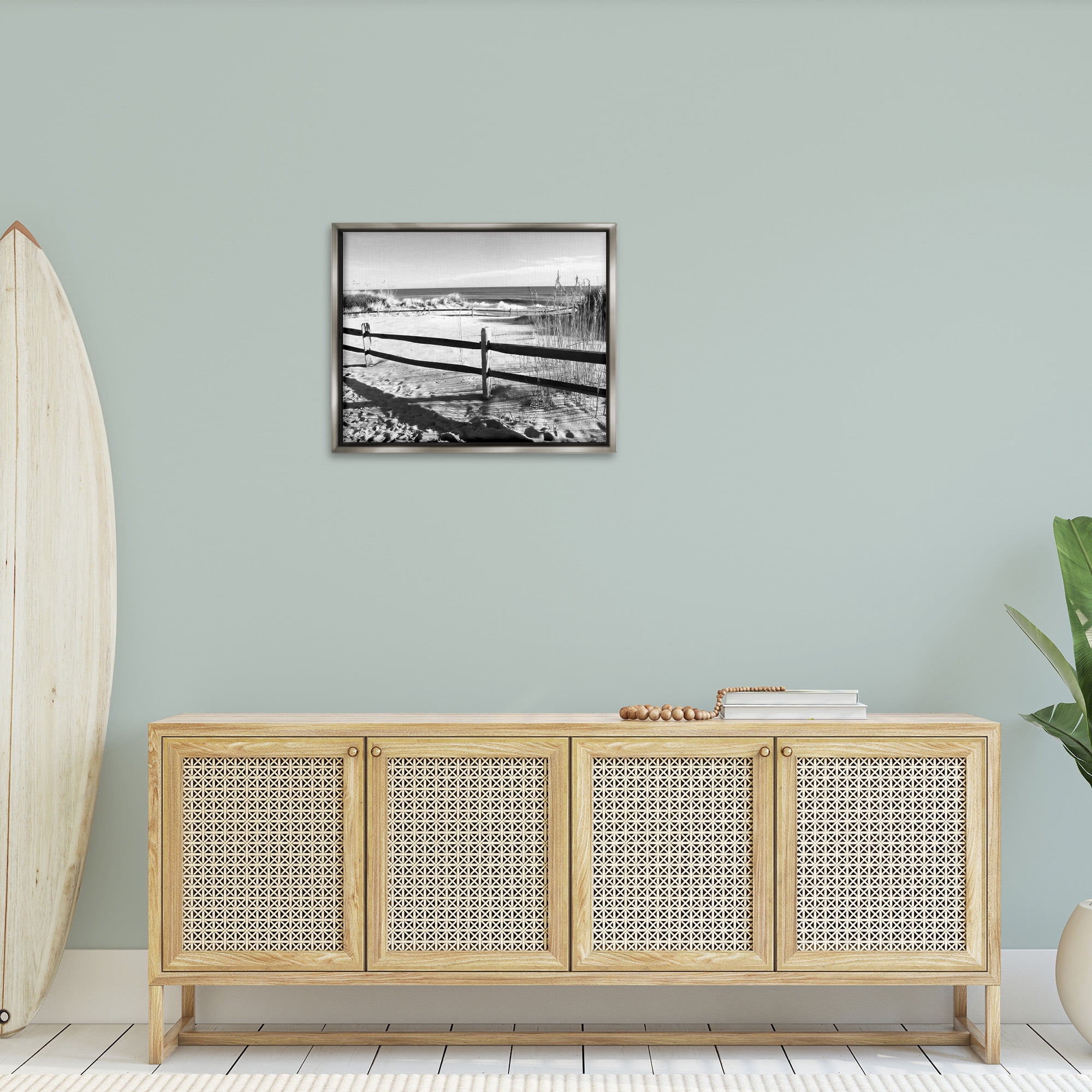 Stupell Industries Sandy Fenced Path Landscape Photography Gray Floater Framed Canvas Art Print Wall Art, 31 x 25