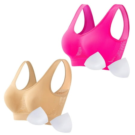 HCURIBAD Wireless Bras  Clearance! 2 Pack Women Seamless Sports Bra Breathable Wireless Up Bra with Pads Yoga Running Fitness Bralettes  Push up Bra Backless Bra Bras for Women Hot Pink 5XL