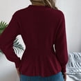 thumbnail image 3 of gbyLJF Womens Knitted Sweaters Casual Long Sleeve Round Neck Pullover Blouse Solid Color Waist-cinching Ruffled Sweater, 3 of 7
