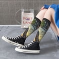 thumbnail image 5 of Xecao Sunshine Jungle Dinosaur print thigh-high socks, crafted for both men and women with a stretchy, high-opaque design perfect for daily wear, 5 of 6