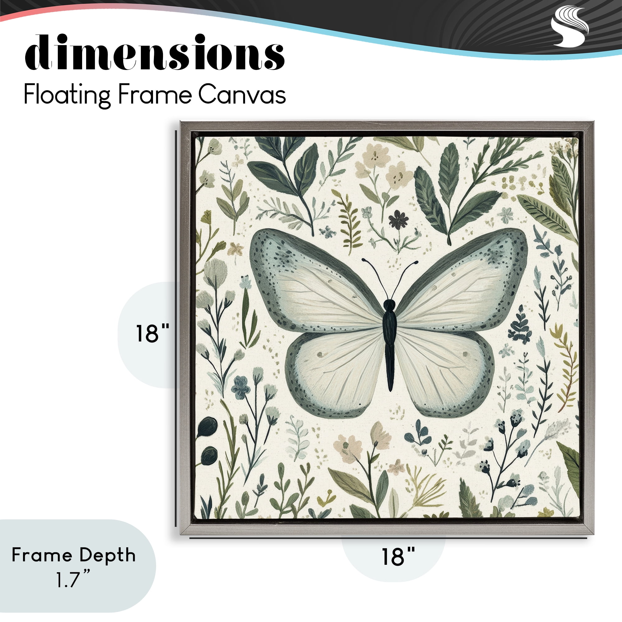 Stupell Industries Dusty Blue Butterfly Botanicals Gray Framed Floater Canvas Wall Art, design by Petal Prints Design