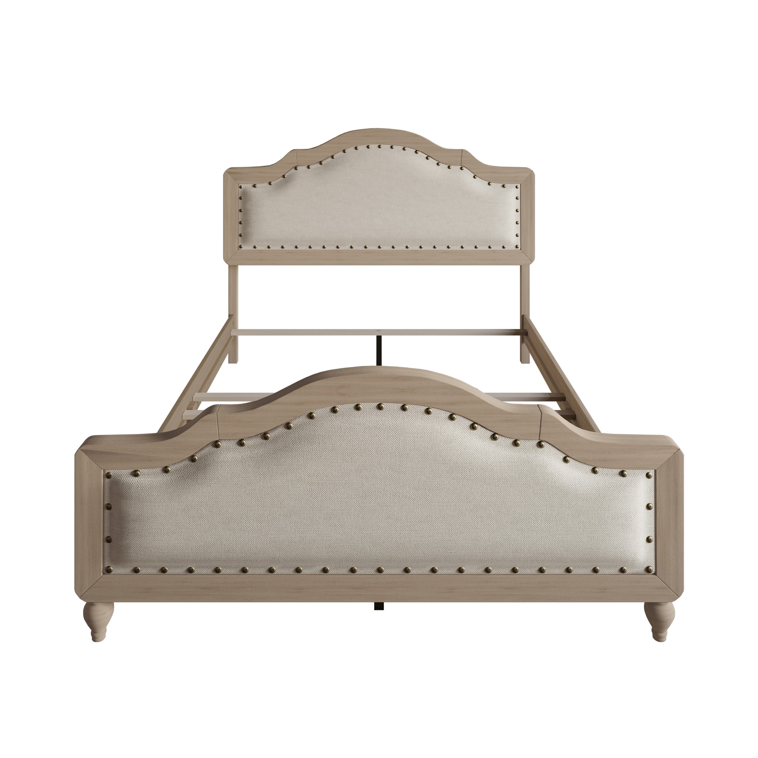 Home Design Hilton Queen Platform Bed Frame with Foam-Padded Headboard and Nailhead Trim, Antique Gray/Warm Gray, Easy Assembly