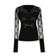 thumbnail image 5 of Blusa superior de malla de encaje de manga larga con diamantes calientes tachonados con cuello en V Sexy a la moda para mujer Pompotops gfhjh21494, 5 of 9