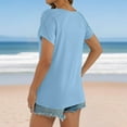 thumbnail image 6 of DeHolifer T-Shirts for Women V-Neck Solid Color Short Sleeve Pleated Summer Trendy Pullover T-Shirts Light Blue L, 6 of 8