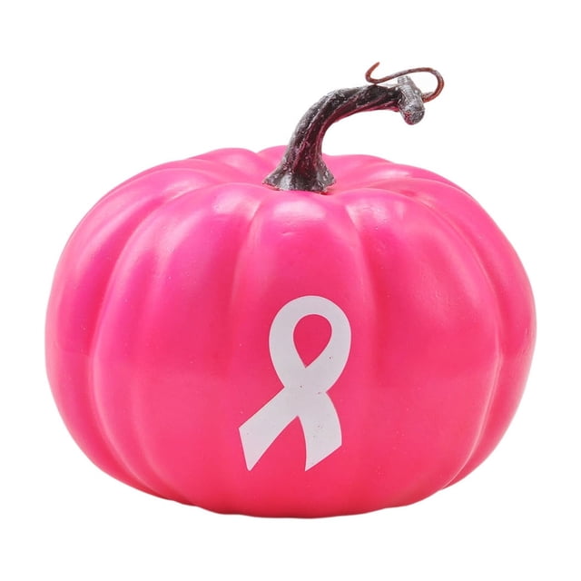 Halloween Pumpkin Ornament With Breast Cancer Awareness Ribbon For Thanksgiving And October Health Awareness Events