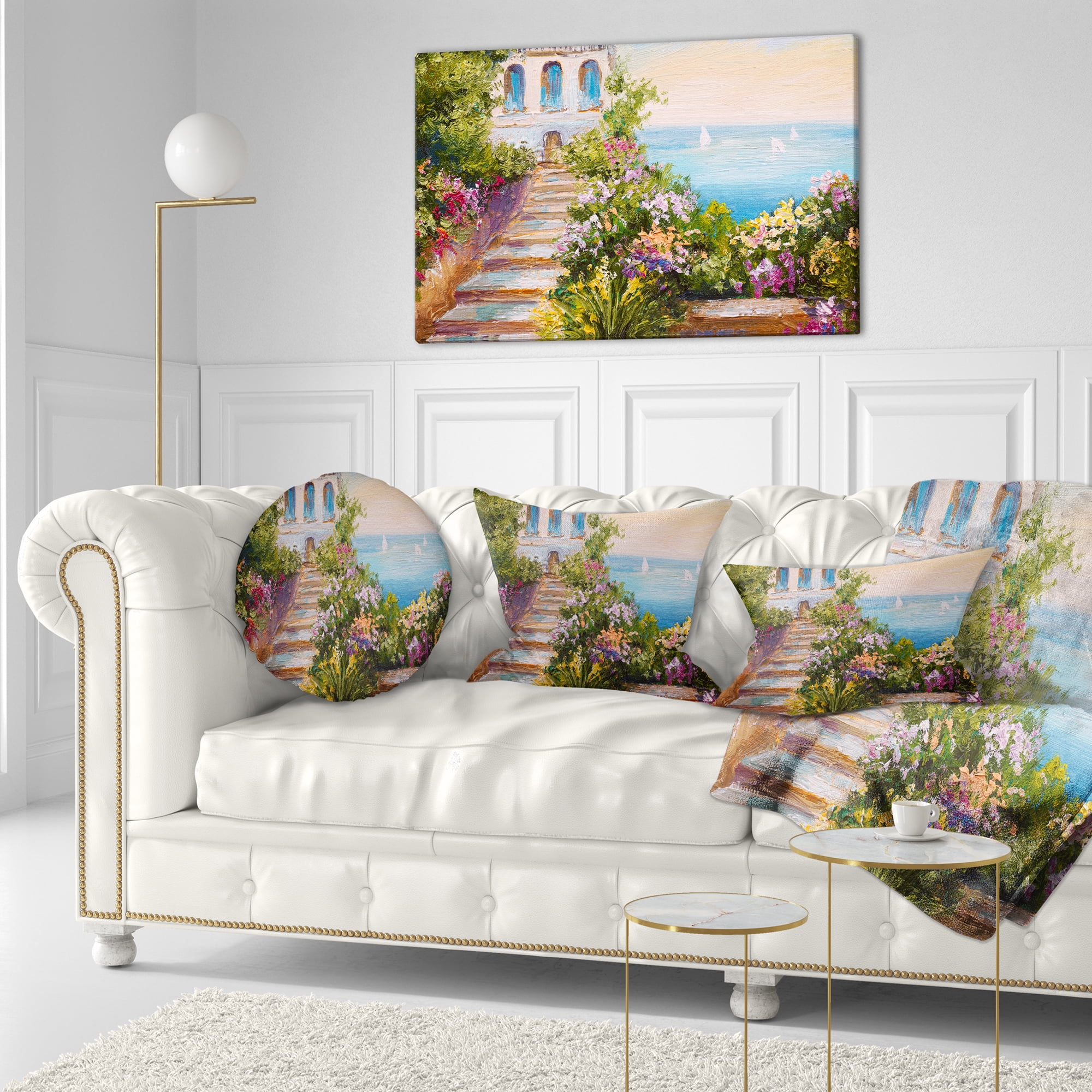 Designart House near the Sea - Landscape Printed Throw Pillow - 12x20