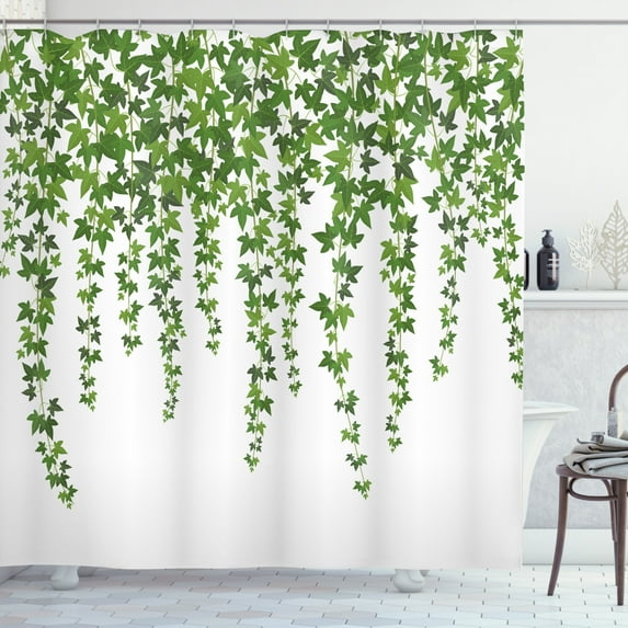 Ambesonne Vines Shower Curtain, Garden Theme Grape Leaves, 69"Wx75"L, Fern Green White