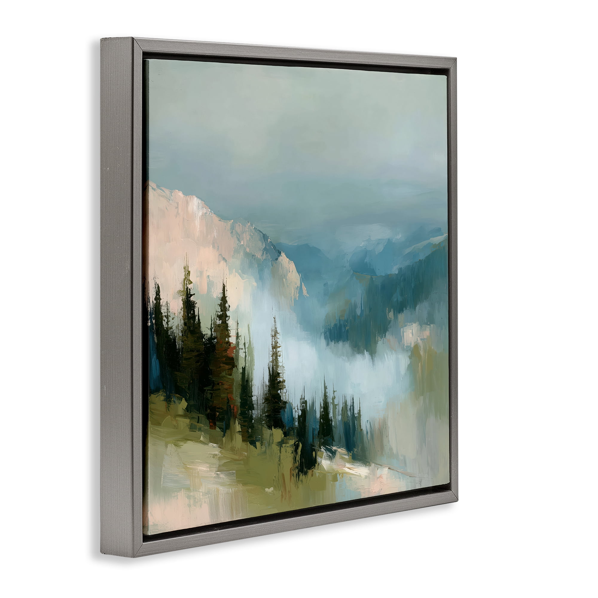 Stupell Industries Mountain Forest Impression Gray Framed Floater Canvas Wall Art, design by Kim Curinga