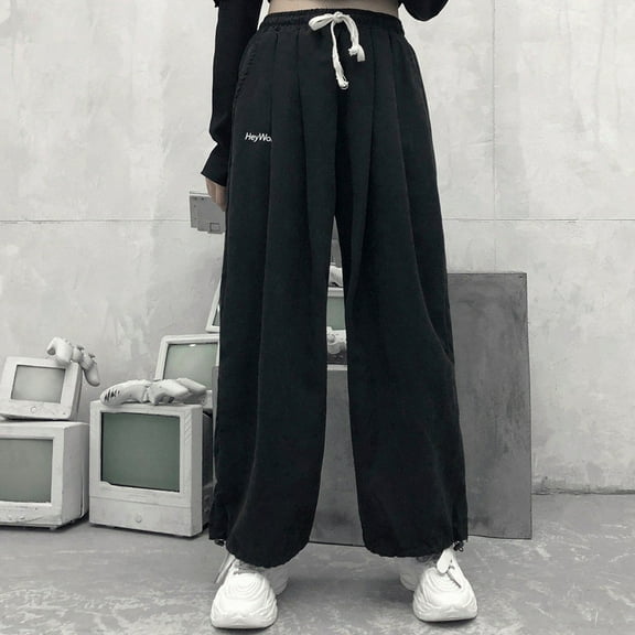 Plus Size Women's Pants Womens Sweatpants Womens Vertical Leg Tied Straight Tube Loose Casual Pocket Embroidered Wide Leg Pants, S-4XL