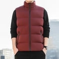 thumbnail image 3 of TKKCS Mens Stand Collar Puffer Vest Jacket- Sleeveless Quilted Full Zip Winter Warm Padded Waistcoat with Zipper Pockets Red Size 2XL, 3 of 5