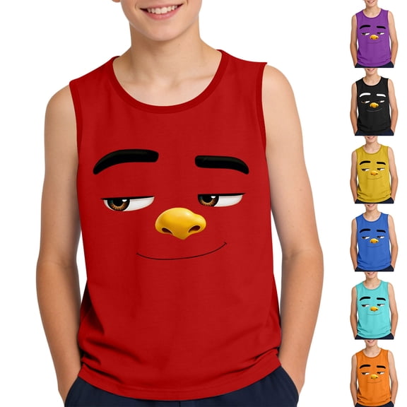 SGFCWSX Boys Graphic Tank Tops Print Regular Fit Crew Neck Sleeveless Beach Outdoor Daily Wear Shirts for Kids Red Size 8 Years