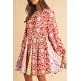 thumbnail image 3 of Women's Red Colorful Floral Patchwork Long Sleeve Pleated Mini Dress - [ZhiHiMeRi] | (US 4-6)S, 3 of 12