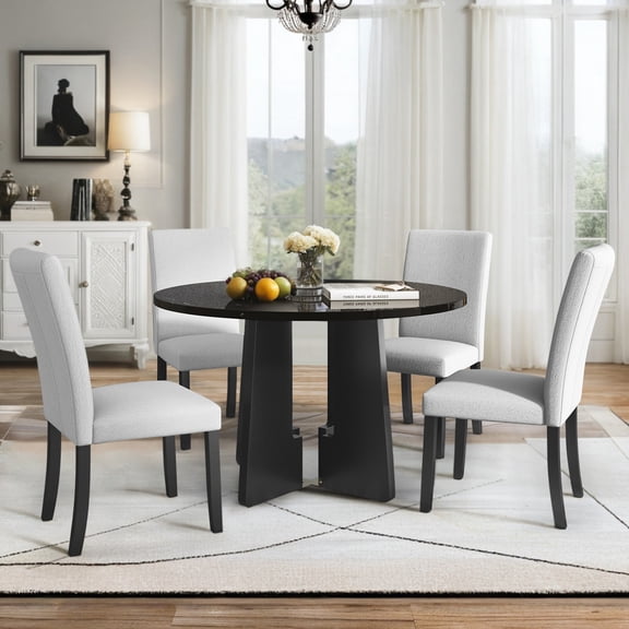 Miekor Furniture 5-Piece Round Dining Table set, 43-Inch Modern Dining Table and 4 Upholstered Chairs for Dining Room, Kitchen Room, Living Room, Easy Assembly 90007