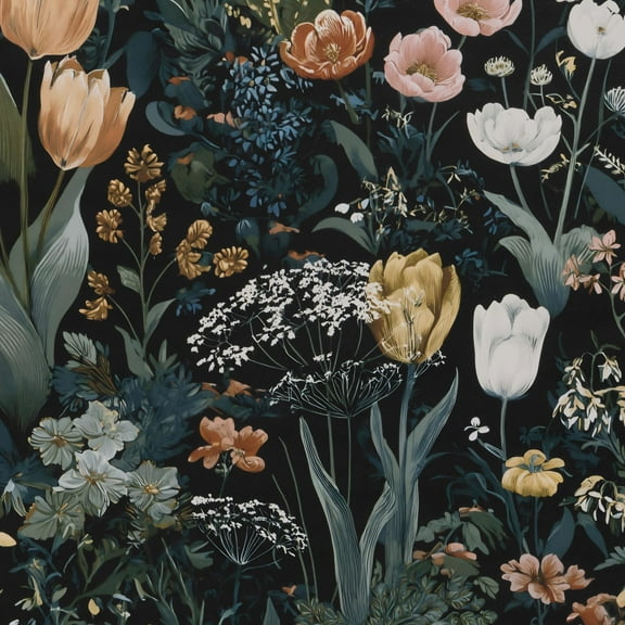 UMIGGEE Multicolor Floral Wallpaper Peel and Stick Floral Black Wallpaper Self Adhesive Flower Wall Paper Contact Paper 17.3-in x 118-in Home Decor Wall Covering Old Furniture Renovation